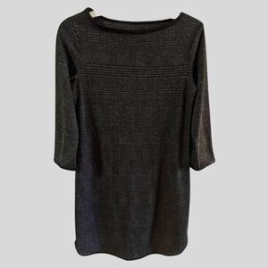 Max Studio Plaid Shift Dress Black Gray Small Glen Check 3/4 Sleeve Workwear